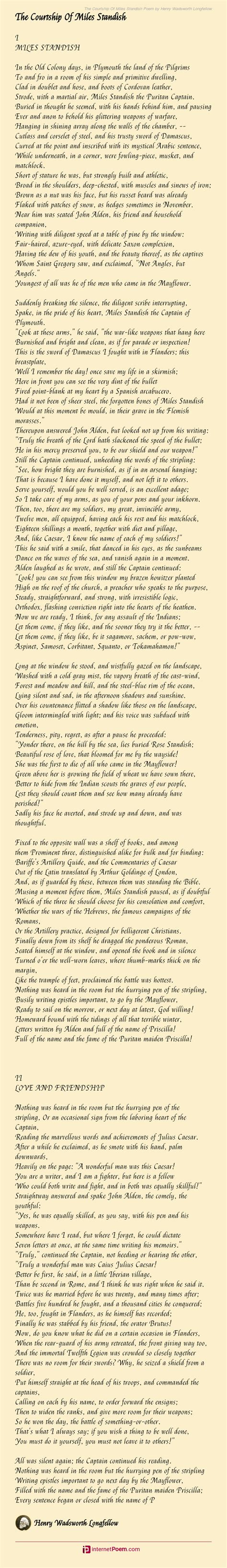 The Courtship Of Miles Standish Poem by Henry Wadsworth Longfellow