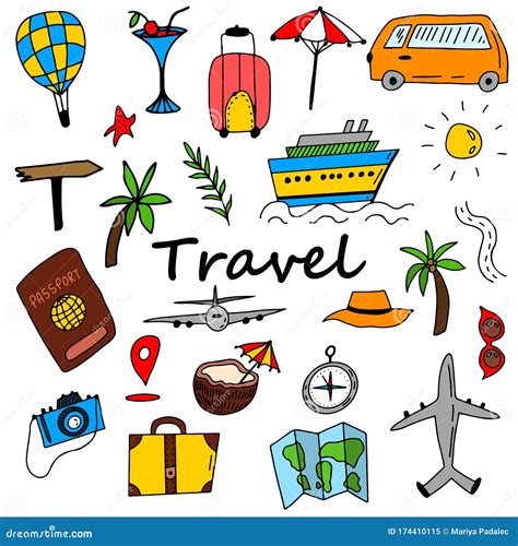 Travel Set in Cartoon Cute Style. Elements are Isolated on a White Background Stock Vector ...