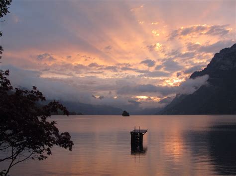 Sunset over Lake Walensee from See-Camping, Walenstadt, Switzerland | Lake camping, Europe ...