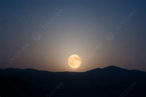 Big Moon Rising On Night Sky Big Moon Rising On Night Sky With Many ...