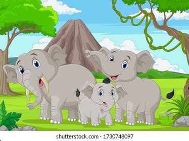 Scene Elephants Park Illustration Stock Vector (Royalty Free ...