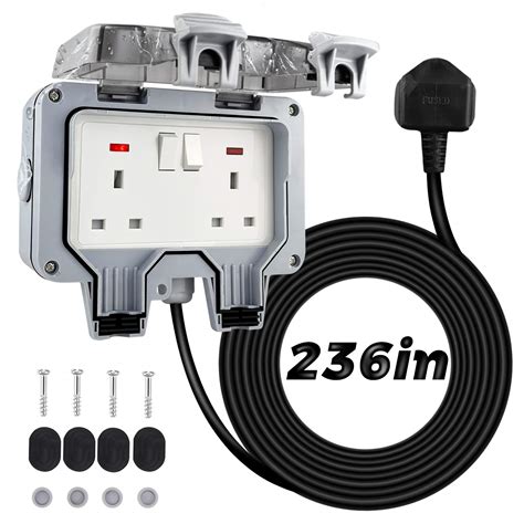 Buy Weatherproof Outdoor Sockets with 6M/20FT Extension Cable, 2 Gang ...