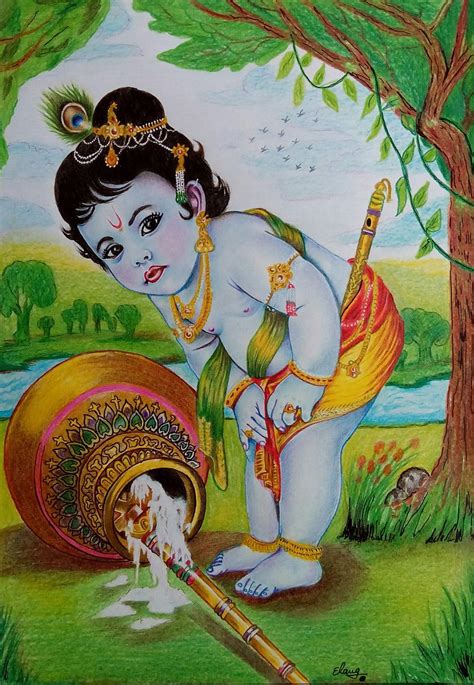 Drawing Of Lord Krishna With Colour ~ How To Draw Lord Krishna | Bodenswasuee