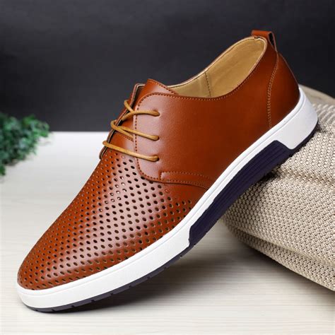 Merkmak New 2018 Men Casual Shoes Leather Summer Breathable Holes Luxury Brand Flat Shoes for ...