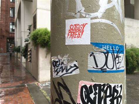 Hello Name Tag Soggy Fries Sticker Pole Graffiti in the Je… | Flickr