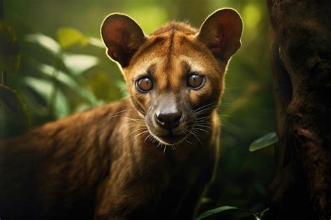 Premium AI Image | A Fossa the sleek and elusive predator of Madagascars rainforest