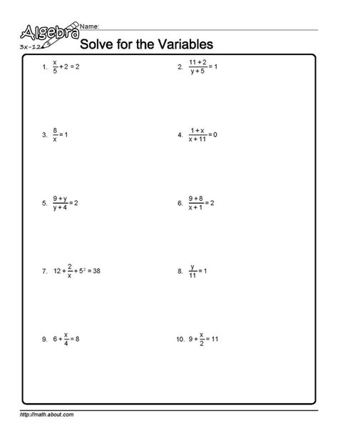 Identifying Variables Worksheets For 2nd Grade Solve For The Variables Worksheet 1 Of 10 ...