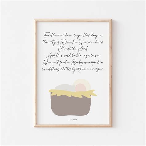 Baby Jesus Manger Luke 2 11 Bible Verse Modern Printable Poster ...