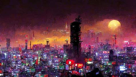 Tokyo Cyberpunk Cityscape at Night, 03 Painting by AM FineArtPrints | Pixels