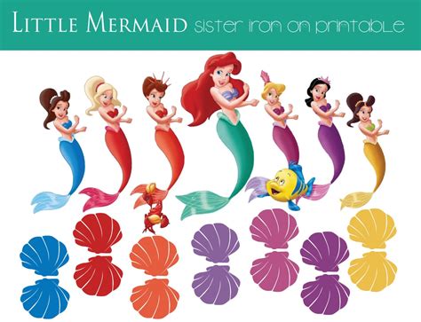 Ariel Little Mermaid SISTERS Set Of Shell Top Iron On DIY T-Shirt ...