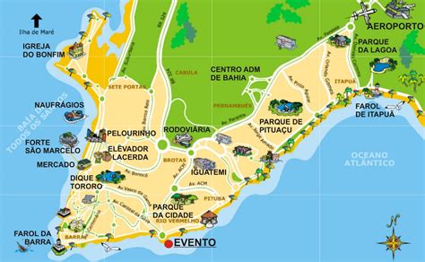 Mapas de Salvador - BA | Mapa de salvador, Farol de itapuã, Mapa turístico