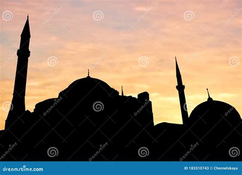 Silhouette Mosque Or Masjid Dome On Sunset Royalty-Free Stock Photo ...