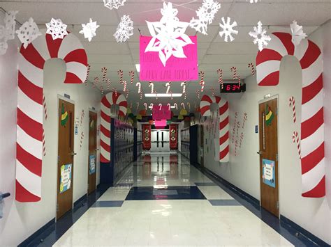 Candy Cane forest: large candy canes made from poster board, candy canes hanging from ceiling ...
