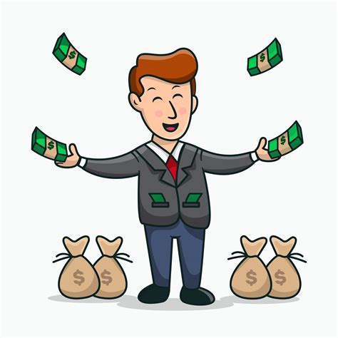 Happy Rich Man playing with his money cartoon Rich people cartoon ...