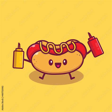 Cut Hot Dog Holding Mustard And Sauce Cartoon Vector Icon Illustration ...