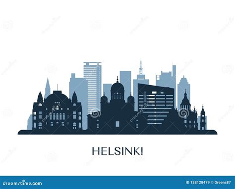 Helsinki Skyline Silhouette. Hand Drawn Sketch. Cartoon Vector ...