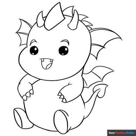 Kawaii Dragon Coloring Page | Easy Drawing Guides