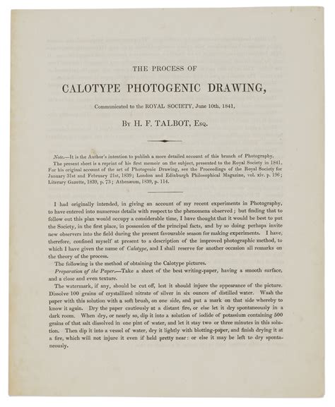 The Process of Calotype Photogenic Drawing, W. Henry Fox Talbot, 1841 ...