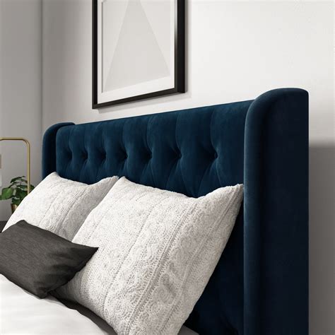 Amara King Size Bed Frame In Navy Blue Velvet With Quilted Headboard | Bed Frames Ideas