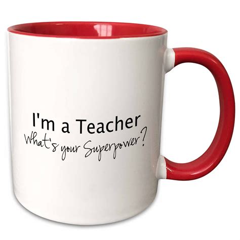 "3dRose Im a Teacher Whats your Superpower - funny teaching love gift - Two Tone Red Mug, 11 ...