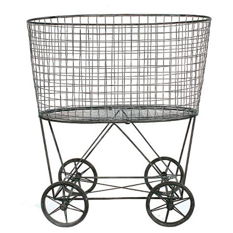 Metal Vintage Laundry Basket With Wheels - Storied Home: Garment ...