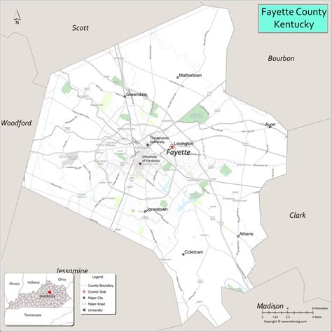 Map of Fayette County, Kentucky - Where is Located, Cities, Population, Highways & Facts