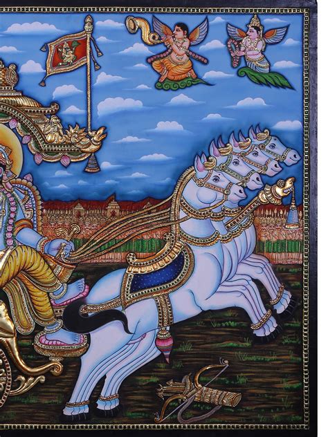 Lord Krishna And Arjuna On Chariot During Mahabharata Traditional ...