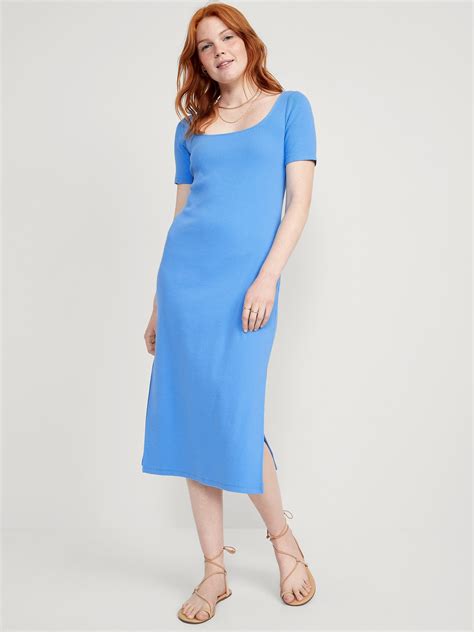 Fitted Rib-Knit Scoop-Neck Midi Dress for Women | Old Navy