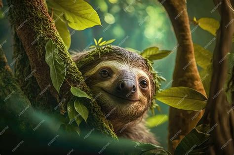 Premium AI Image | Highly defined sloth photography in tropical jungle