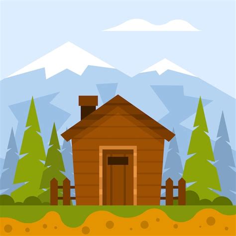 Premium Vector | Wooden hut forest