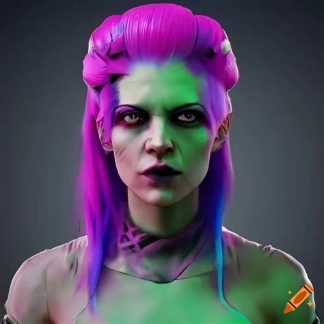 Neon-haired bride of frankenstein in futuristic style on Craiyon