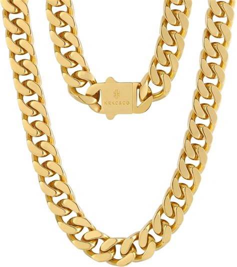 KRKC&CO Cuban Link Chains, 18k Gold Plated Mens Gold Chain, 12mm 14mm ...