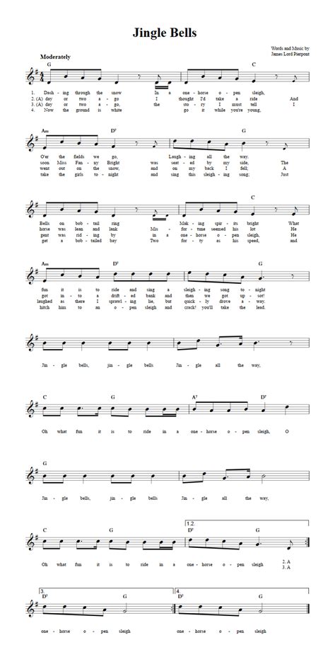 Jingle Bells Chords And Lyrics Guitar