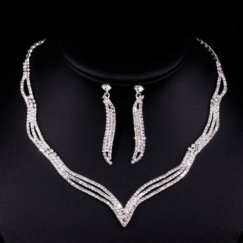 2017 Hot Simple Crystal Bridal Jewelry Sets Silver Color Rhinestone ...