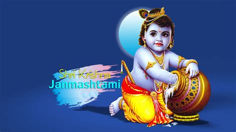 Little Krishna Butter Pot Blue Background God HD Krishna Wallpapers | HD Wallpapers | ID #79657