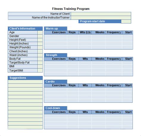 Template For Personal Training Program