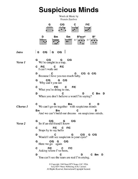 Suspicious Minds by Elvis Presley - Guitar Chords/Lyrics - Guitar Instructor