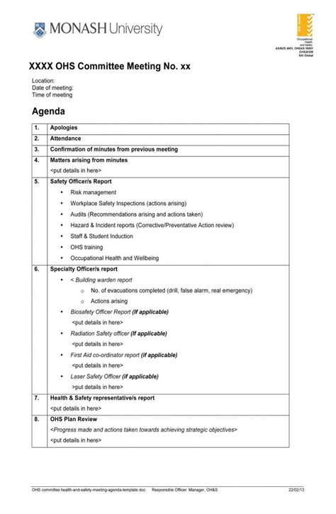 Printable Safety Committee Agenda Template – Launcheffecthouston