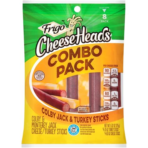 Frigo Cheese Heads Colby Jack Cheese & Turkey Sticks, 6.3 Oz, 8 Count - Walmart.com