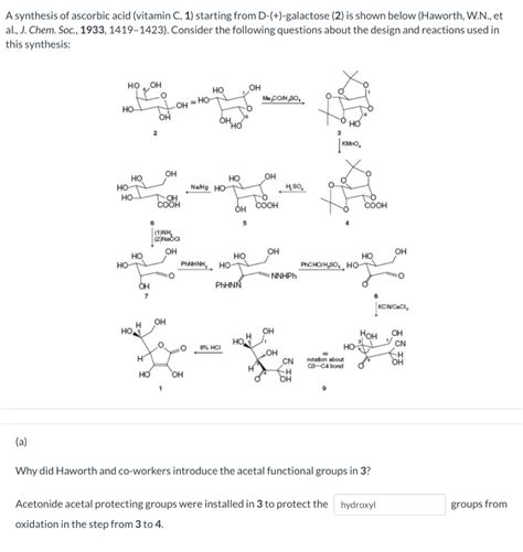 Solved A synthesis of ascorbic acid (vitamin C, 1) starting | Chegg.com