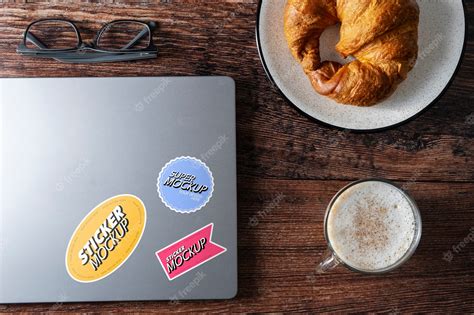 Premium PSD | Adhesive sticker on laptop device