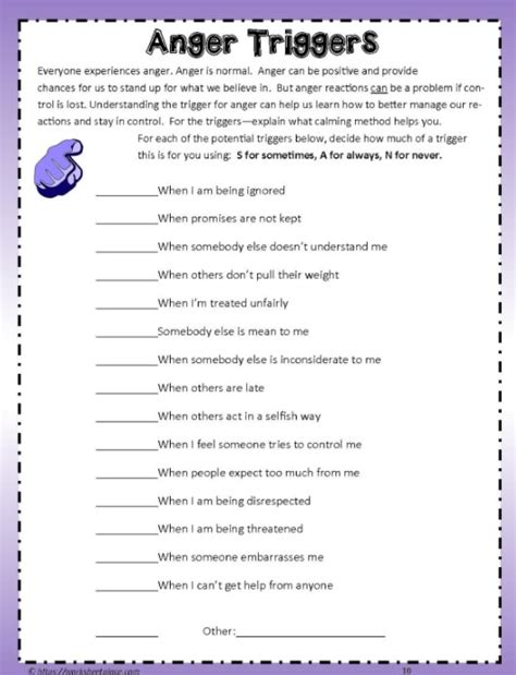 Printable Anger Triggers Worksheet