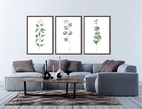 Eucalyptus print, large wall art, eucalyptus branch, watercolor art, botanical print set, green ...