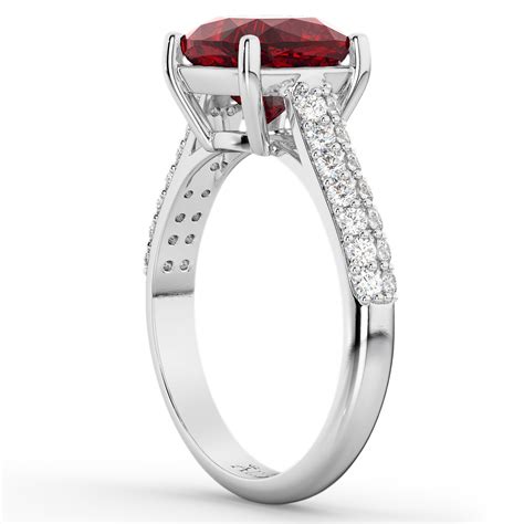 Cushion Cut Ruby & Diamond Engagement Ring 14k White Gold 4.42ct - AD1698