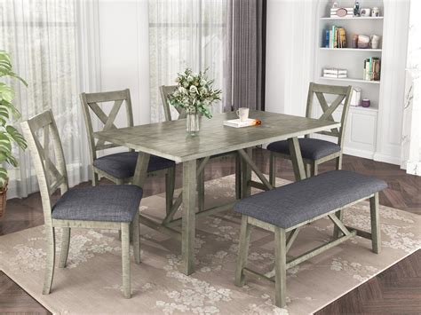 Kitchen Table and Chairs for 6, Rustic Style Dining Table Set, 6 PCS ...