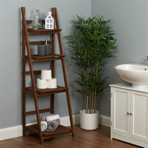 HARTLEYS BROWN 4 TIER FOLDING LADDER STORAGE HOME DISPLAY SHELF BEDROOM/BATHROOM | eBay