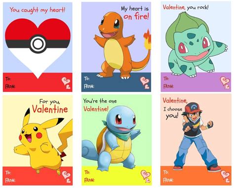 Free Printable Pokemon Valentine's Day Cards - 6 Designs with Lollipops ...