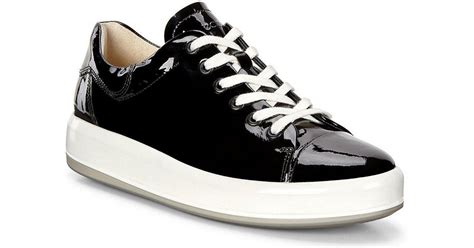 Ecco Womens Soft 9 Patent Leather Tie Sneakers in Black - Lyst