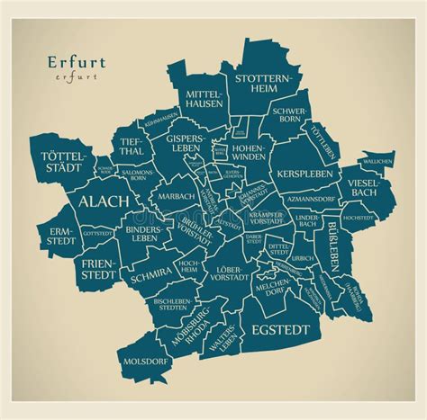 Modern City Map - Erfurt City of Germany with Boroughs and Title Stock ...