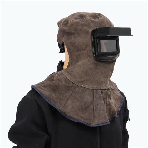 Leather Face Neck Protected Welding Hood Helmet With Auto Dark Filter Weld Lens Safety Face ...